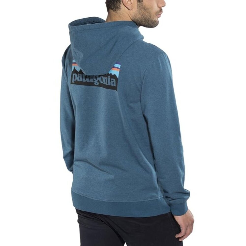 Patagonia Logo Full Zip Hoodie Jacket Blue Mens Size S Outdoors Organic Cotton